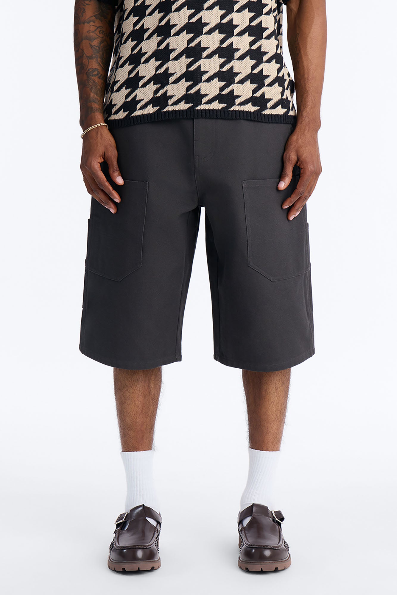 Baggy Forward Multipocket Workwear Shorts Grey Regular Fit