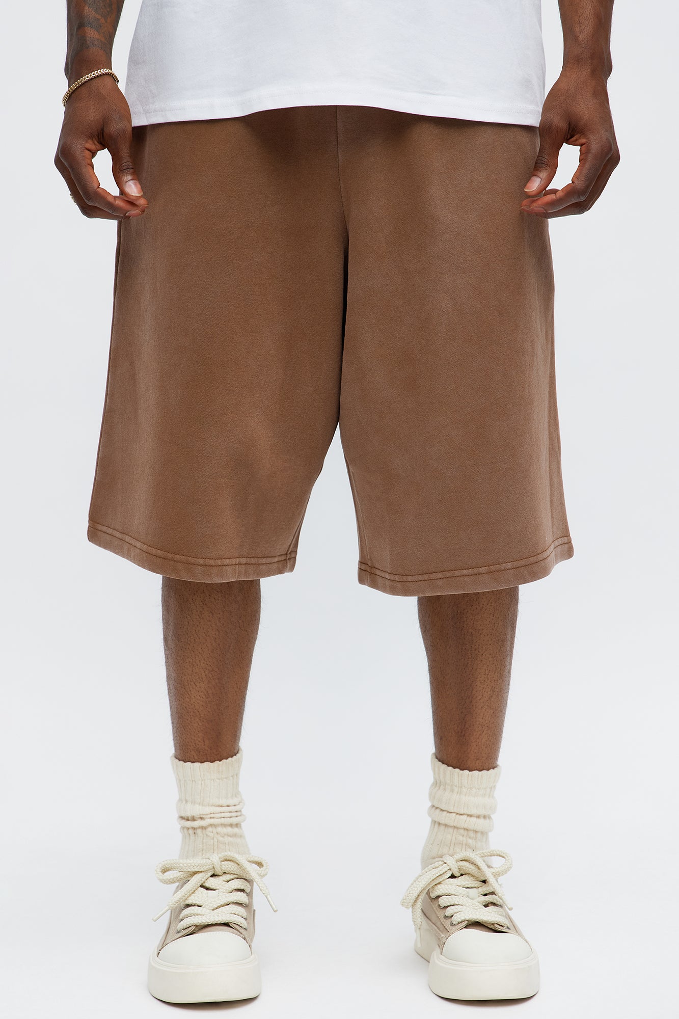 Tyson Baggy Washed Shorts Brown - Men's Casual Cotton Short Pants